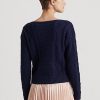 Pulovere din bumbac cu gât barca Ralph Lauren Aran-tricot pentru femei bleumarin Pulovere din bumbac cu gât barca Ralph Lauren Aran-tricot pentru femei bleumarin