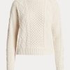 Pulovere din bumbac cu gât barca Ralph Lauren Aran-tricot pentru femei crem Pulovere din bumbac cu gât barca Ralph Lauren Aran-tricot pentru femei crem