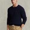 Pulovere din bumbac din tricot cablu Ralph Lauren pentru bărbați bleumarin Pulovere din bumbac din tricot cablu Ralph Lauren pentru bărbați bleumarin