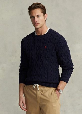 Pulovere din bumbac din tricot cablu Ralph Lauren pentru bărbați bleumarin