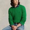 Pulovere din bumbac din tricot cablu Ralph Lauren pentru bărbați verzi Pulovere din bumbac din tricot cablu Ralph Lauren pentru bărbați verzi
