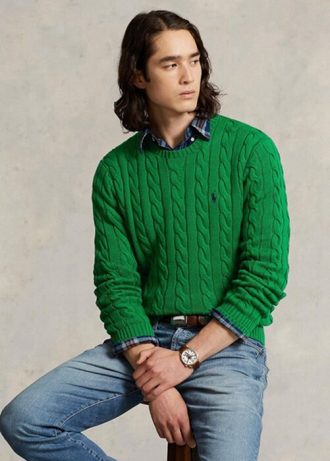 Pulovere din bumbac din tricot cablu Ralph Lauren pentru bărbați verzi