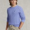 Pulovere din bumbac din tricot cablu Ralph Lauren pentru bărbați violet Pulovere din bumbac din tricot cablu Ralph Lauren pentru bărbați violet