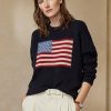Pulovere din cașmir cu gât roșu Ralph Lauren Flag pentru femei bleumarin Pulovere din cașmir cu gât roșu Ralph Lauren Flag pentru femei bleumarin
