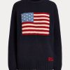 Pulovere din cașmir cu gât roșu Ralph Lauren Flag pentru femei bleumarin Pulovere din cașmir cu gât roșu Ralph Lauren Flag pentru femei bleumarin