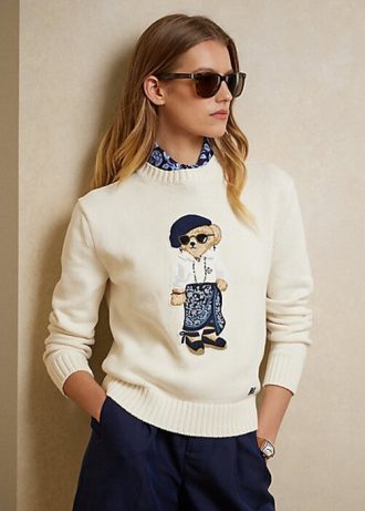 Pulovere din jerseu Ralph Lauren Sarong Bear de damă crem Pulovere din jerseu Ralph Lauren Sarong Bear de damă crem