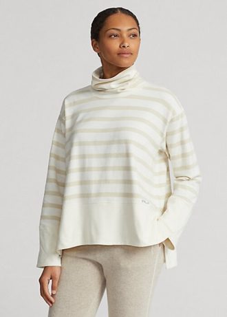 Pulovere din lână performanță cu dungi Ralph Lauren crem pentru femei Pulovere din lână performanță cu dungi Ralph Lauren crem pentru femei