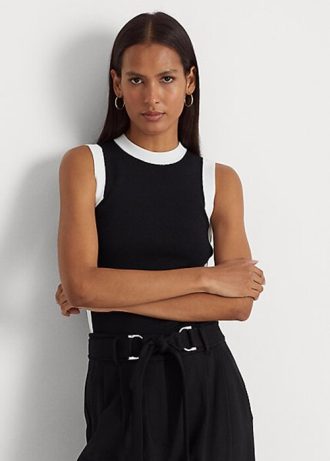 Pulovere fără mâneci în două tonuri Ralph Lauren pentru femei negre/albe Pulovere fără mâneci în două tonuri Ralph Lauren pentru femei negre/albe