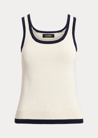 Pulovere fără mâneci pentru femei Ralph Lauren, în două tonuri, din amestec de bumbac, crem/marin Pulovere fără mâneci pentru femei Ralph Lauren, în două tonuri, din amestec de bumbac, crem/marin