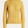 Pulovere galbene din mătase Ralph Lauren cu tricot cu cablu pentru damă