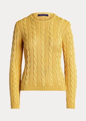 Pulovere galbene din mătase Ralph Lauren cu tricot cu cablu pentru damă Pulovere galbene din mătase Ralph Lauren cu tricot cu cablu pentru damă