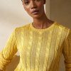 Pulovere galbene din mătase Ralph Lauren cu tricot cu cablu pentru damă