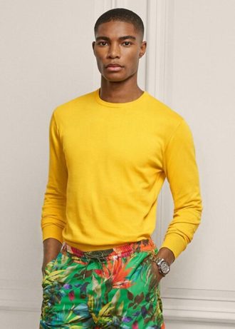 Pulovere galbene pentru bărbați, din bumbac, cu gât crew, Ralph Lauren