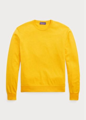 Pulovere galbene pentru bărbați, din bumbac, cu gât crew, Ralph Lauren