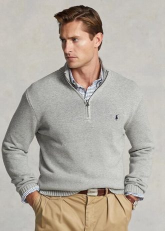 Pulovere gri pentru bărbați, din bumbac, cu fermoar, Ralph Lauren