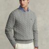 Pulovere gri pentru bărbați, din bumbac, din tricot cu cablu Ralph Lauren Pulovere gri pentru bărbați, din bumbac, din tricot cu cablu Ralph Lauren