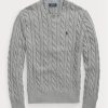 Pulovere gri pentru bărbați, din bumbac, din tricot cu cablu Ralph Lauren Pulovere gri pentru bărbați, din bumbac, din tricot cu cablu Ralph Lauren