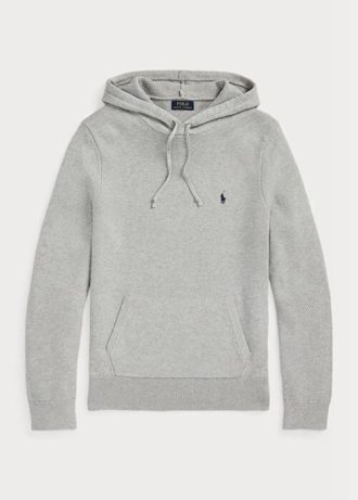 Pulovere gri pentru bărbați, din bumbac texturat, cu glugă, Ralph Lauren