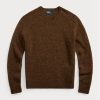 Pulovere maro pentru bărbați, Ralph Lauren, din lână, cu plasture din piele intoarsa, cu gât crew Pulovere maro pentru bărbați, Ralph Lauren, din lână, cu plasture din piele intoarsa, cu gât crew