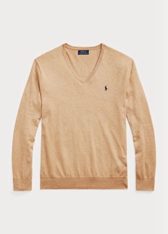 Pulovere maro pentru bărbați Ralph Lauren, slim fit, din bumbac texturat Pulovere maro pentru bărbați Ralph Lauren, slim fit, din bumbac texturat