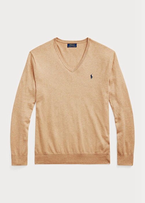Pulovere maro pentru bărbați Ralph Lauren, slim fit, din bumbac texturat Pulovere maro pentru bărbați Ralph Lauren, slim fit, din bumbac texturat