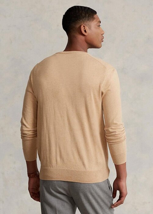 Pulovere maro pentru bărbați Ralph Lauren, slim fit, din bumbac texturat Pulovere maro pentru bărbați Ralph Lauren, slim fit, din bumbac texturat