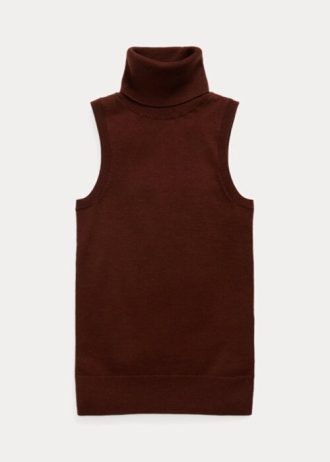 Pulovere maro Ralph Lauren din lână, fără mâneci, cu guler rotit Pulovere maro Ralph Lauren din lână, fără mâneci, cu guler rotit
