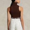 Pulovere maro Ralph Lauren din lână, fără mâneci, cu guler rotit Pulovere maro Ralph Lauren din lână, fără mâneci, cu guler rotit