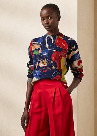 Pulovere multicolore de damă Ralph Lauren, din bumbac cu gât crew, cu imprimeu Pulovere multicolore de damă Ralph Lauren, din bumbac cu gât crew, cu imprimeu