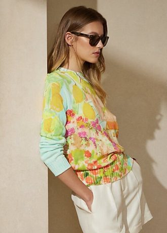 Pulovere multicolore de damă Ralph Lauren, din bumbac cu gât crew, cu imprimeu Pulovere multicolore de damă Ralph Lauren, din bumbac cu gât crew, cu imprimeu