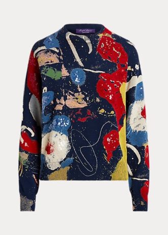 Pulovere multicolore de damă Ralph Lauren, din bumbac cu gât crew, cu imprimeu Pulovere multicolore de damă Ralph Lauren, din bumbac cu gât crew, cu imprimeu