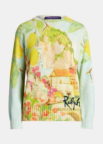 Pulovere multicolore de damă Ralph Lauren, din bumbac cu gât crew, cu imprimeu Pulovere multicolore de damă Ralph Lauren, din bumbac cu gât crew, cu imprimeu