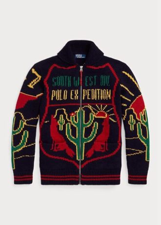Pulovere multicolore pentru bărbați Ralph Lauren, cu grafic din lână, cu fermoar complet Pulovere multicolore pentru bărbați Ralph Lauren, cu grafic din lână, cu fermoar complet