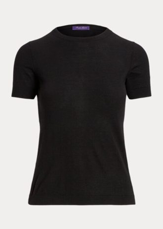 Pulovere negre cu mânecă scurtă din jerseu de cașmir Ralph Lauren pentru femei