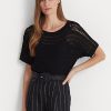 Pulovere negre Ralph Lauren din bumbac cu mânecă scurtă din plasă