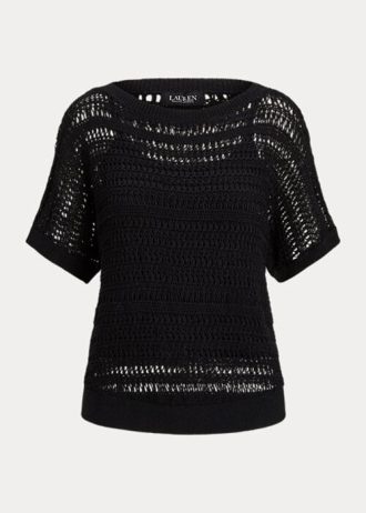 Pulovere negre Ralph Lauren din bumbac cu mânecă scurtă din plasă