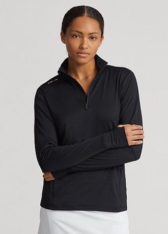 Pulovere negre Ralph Lauren, din jerseu stretch, cu fermoar sfert