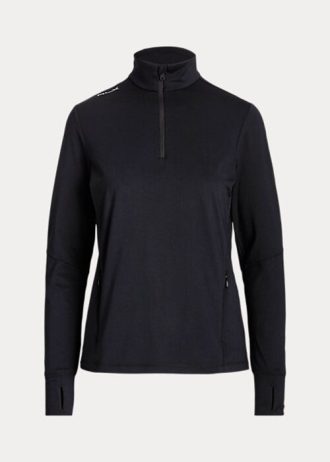 Pulovere negre Ralph Lauren, din jerseu stretch, cu fermoar sfert