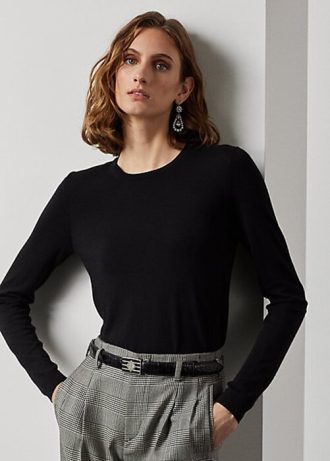 Pulovere negre Ralph Lauren din lână merinos pentru damă