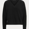 Pulovere negre Ralph Lauren Jersey, cu decolteu în V, pentru femei