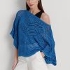 Pulovere oversize din plasă din amestec de bumbac Ralph Lauren pentru femei albastre Pulovere oversize din plasă din amestec de bumbac Ralph Lauren pentru femei albastre
