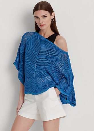 Pulovere oversize din plasă din amestec de bumbac Ralph Lauren pentru femei albastre