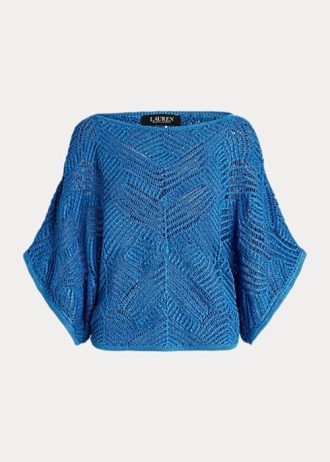 Pulovere oversize din plasă din amestec de bumbac Ralph Lauren pentru femei albastre