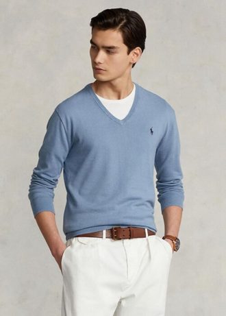 Pulovere pentru bărbați, albastru, din bumbac texturat, Ralph Lauren, slim fit Pulovere pentru bărbați, albastru, din bumbac texturat, Ralph Lauren, slim fit