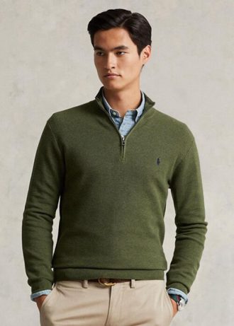 Pulovere pentru bărbați, din bumbac, din tricot plasă, cu fermoar sfert, Ralph Lauren Pulovere pentru bărbați, din bumbac, din tricot plasă, cu fermoar sfert, Ralph Lauren