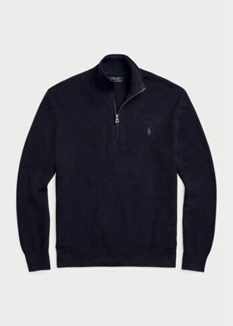 Pulovere pentru bărbați, din bumbac, din tricot plasă Ralph Lauren, cu fermoar sfert Pulovere pentru bărbați, din bumbac, din tricot plasă Ralph Lauren, cu fermoar sfert