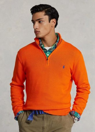 Pulovere pentru bărbați, portocalii, din bumbac, cu fermoar, Ralph Lauren Pulovere pentru bărbați, portocalii, din bumbac, cu fermoar, Ralph Lauren
