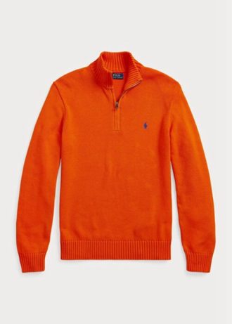 Pulovere pentru bărbați, portocalii, din bumbac, cu fermoar, Ralph Lauren Pulovere pentru bărbați, portocalii, din bumbac, cu fermoar, Ralph Lauren