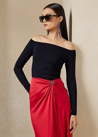 Pulovere Ralph Lauren din mătase de dud pentru femei, cu umăr dezactivat