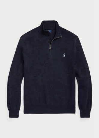 Pulovere Ralph Lauren pentru bărbați, din bumbac texturat, cu fermoar sfert Pulovere Ralph Lauren pentru bărbați, din bumbac texturat, cu fermoar sfert